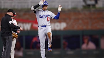 Shohei Ohtani celebrates a double
