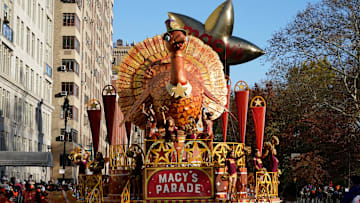 Tom the Turkey leads off the 2021 Macy's Thanksgiving Day Parade down Central Park West in New York City.