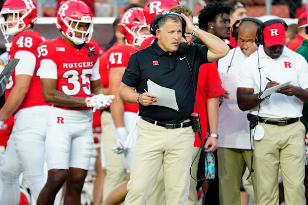 Rutgers Head Coach, Greg Schiano watches his Scarlet Knights, Thursday, August 28, 2025.