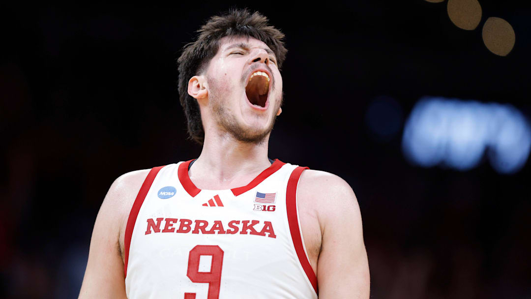 Nebraska forward Berke Buyuktuncel celebrates during the Huskers' win Thursday over Troy.
