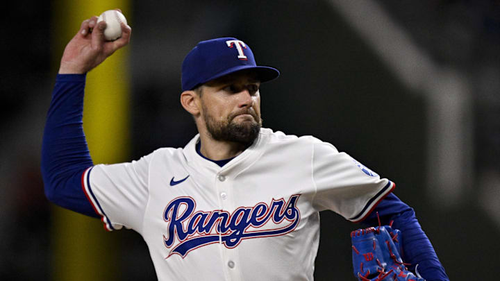 Texas Rangers starting pitcher Nathan Eovaldi (17) pitches against the Arizona Diamondbacks during the fourth inning at Globe Life Field. 