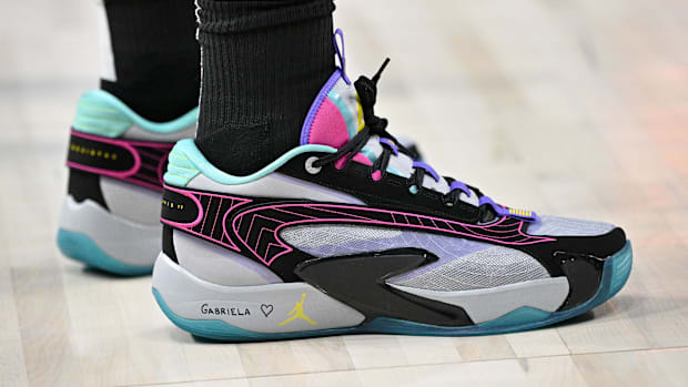 Luka Doncic's black and grey sneakers.