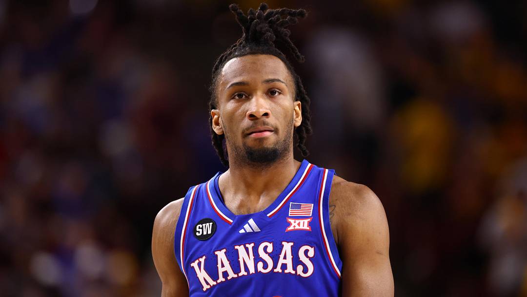 Mar 3, 2026; Tempe, Arizona, USA; Kansas Jayhawks guard Darryn Peterson (22) against the Arizona State Sun Devils at Desert Financial Arena. Mandatory Credit: Mark J. Rebilas-Imagn Images