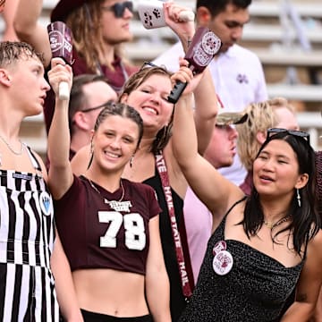 Mississippi State Bulldogs fans cheer during the game against the Eastern Kentucky Colonels at Davis Wade Stadium at Scott Field. The Bulldogs may not be at home, but there could still be plenty to celebrate late Saturday night.