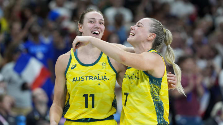 Australia forward Alanna Smith (11) and guard Tess Madgen.