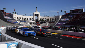 Kyle Larson, Martin Truex Jr., Busch Light Clash, Los Angeles Memorial Coliseum, NASCAR