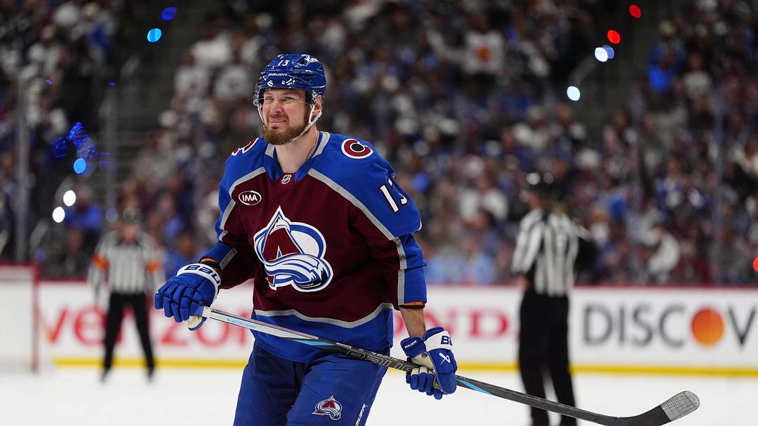 May 22, 2026; Denver, Colorado, USA; Colorado Avalanche right wing Valeri Nichushkin (13) skates down ice during the first period against the Vegas Golden Knights in game two of the Western Conference Final of the 2026 Stanley Cup Playoffs at Ball Arena. Mandatory Credit: Ron Chenoy-Imagn Images