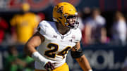 Nov 30, 2024; Tucson, Arizona, USA; Arizona State Sun Devils linebacker Tate Romney (24) against the Arizona Wildcats during the Territorial Cup at Arizona Stadium. Mandatory Credit: Mark J. Rebilas-Imagn Images