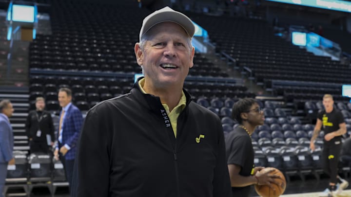 Oct 27, 2023; Salt Lake City, Utah, USA; Utah Jazz CEO Danny Ainge before a game against the Los Angeles Clippers at Delta Center. Mandatory Credit: Rob Gray-Imagn Images