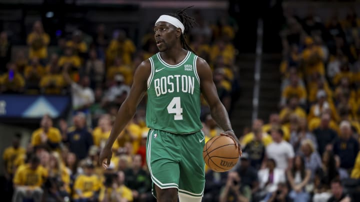 May 27, 2024; Indianapolis, Indiana, USA; Boston Celtics guard Jrue Holiday (4) during the fourth quarter during game four of the eastern conference finals for the 2024 NBA playoffs at Gainbridge Fieldhouse. Mandatory Credit: Trevor Ruszkowski-USA TODAY Sports