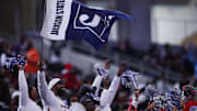 Dec 14, 2024; Atlanta, GA, USA; Jackson State Tigers fans wave a flag against the South Carolina State Bulldogs in the fourth quarter at Mercedes-Benz Stadium. Mandatory Credit: Brett Davis-Imagn Images