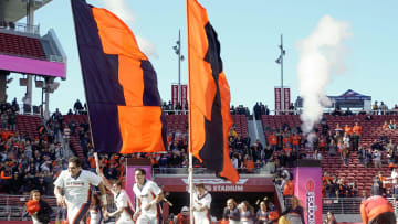 Dec 30, 2019; Santa Clara, California, USA;  Illinois Fighting Illini run out of the tunnel before the game against the California Golden Bears at Levi's Stadium. Mandatory Credit: Stan Szeto-USA TODAY Sports