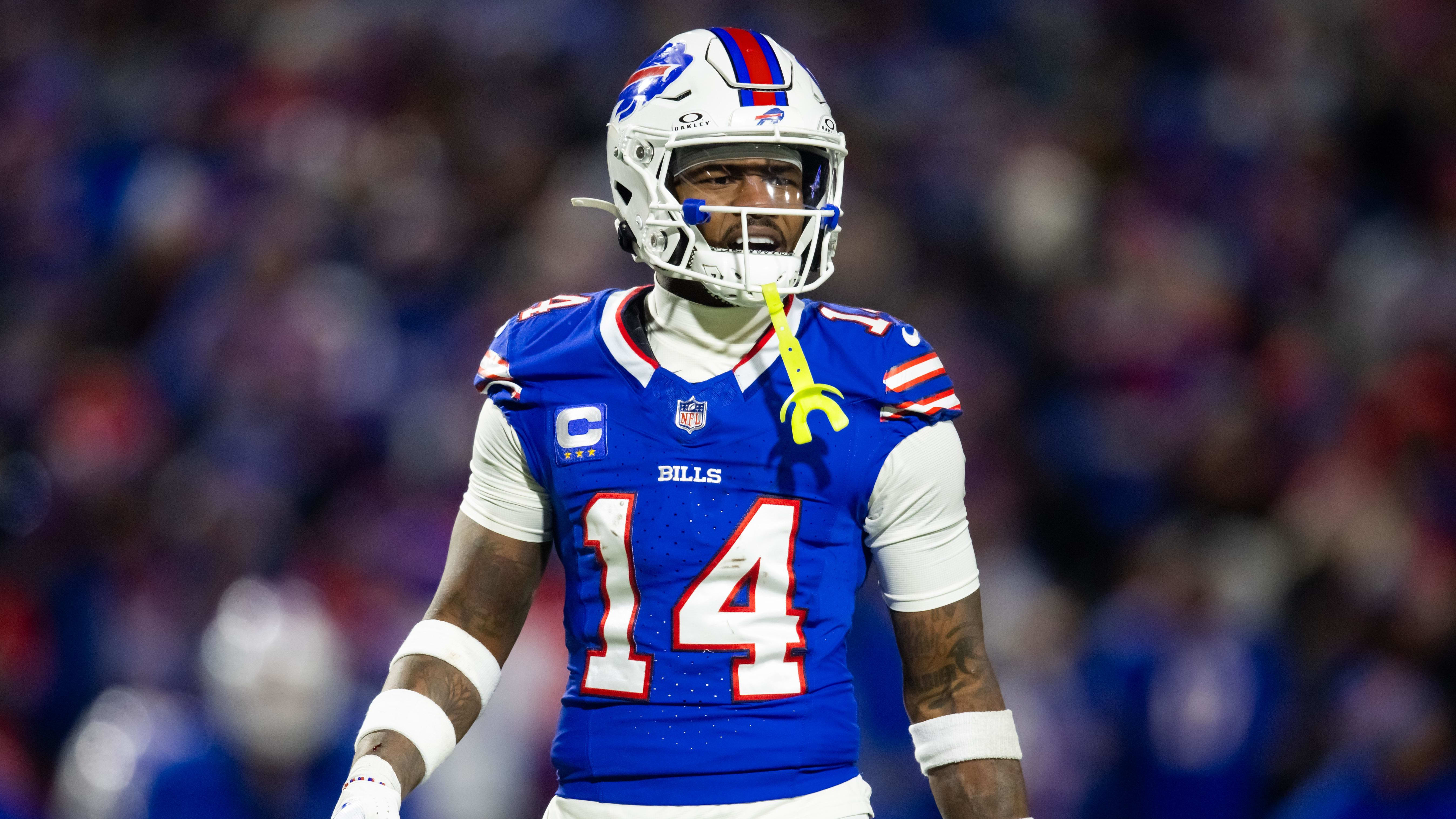 Jan 21, 2024; Orchard Park, New York, USA; Buffalo Bills wide receiver Stefon Diggs (14) during the AFC divisional playoff game against the Chiefs.