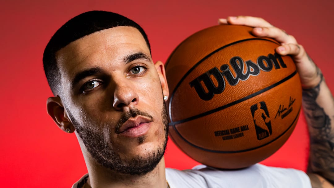 Sep 29, 2025; Cleveland, OH, USA;  Cleveland Cavaliers guard Lonzo Ball (2) during media day at Rocket Arena. Mandatory Credit: Ken Blaze-Imagn Images