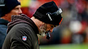 Nov 30, 2025; Cleveland, Ohio, USA;  The Cleveland Browns head coach Kevin Stefanski looks on during the second half against the San Francisco 49ers at Huntington Bank Field. Mandatory Credit: Ken Blaze-Imagn Images