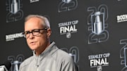 Paul Maurice takes questions before the 2025 Stanley Cup Final.