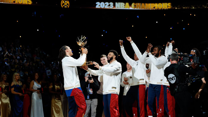 Oct 24, 2023; Denver, Colorado, USA; Denver Nuggets forward Aaron Gordon (50) walks the Larry O