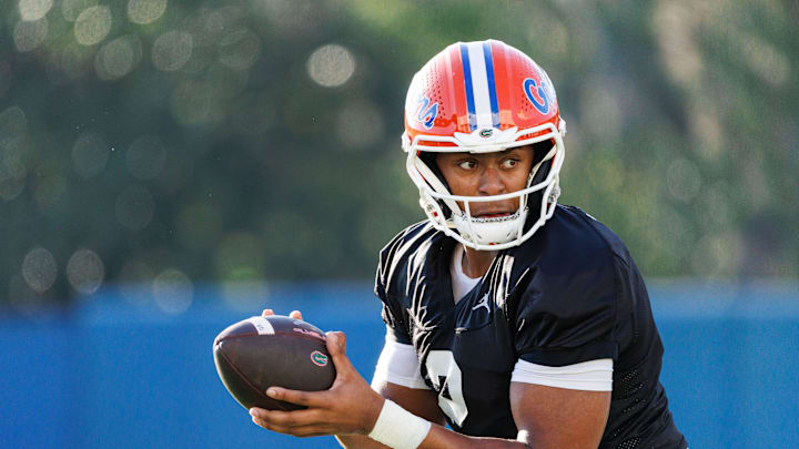 Florida Gators quarterback DJ Lagway nursed multiple injuries during spring camp. Florida Gators quarterback DJ Lagway nursed multiple injuries during spring camp.