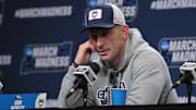Mar 20, 2025; Raleigh, NC, USA;  UConn basketball head coach Dan Hurley during the NCAA pre tournament press conference at Lenovo Center. Mandatory Credit: Zachary Taft-Imagn Images