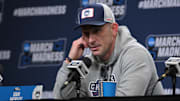 Mar 20, 2025; Raleigh, NC, USA;  UConn basketball head coach Dan Hurley during the NCAA pre tournament press conference at Lenovo Center. Mandatory Credit: Zachary Taft-Imagn Images