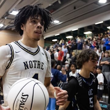 Notre Dame High School (CA) forward Tyran Stokes (4) against Sandra Day O'Connor (AZ) during the Hoophall West High School Invitational at Highland High School.