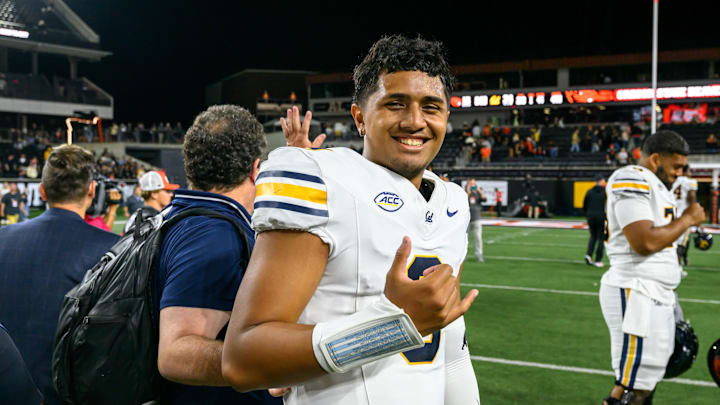 Freshman quarterback Jaron-Keawe Sagapolutele enjoys Cal's victory Freshman quarterback Jaron-Keawe Sagapolutele enjoys Cal's victory