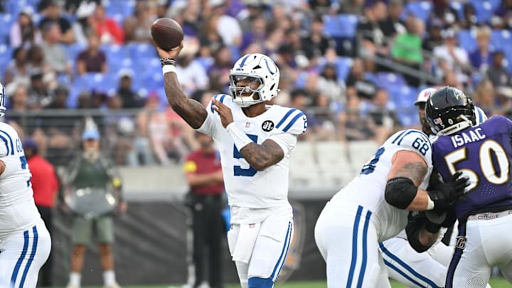 Indianapolis Colts quarterback Anthony Richardson got injured after taking a sack in his first preseason game against the Baltimore Ravens Thursday night. Indianapolis Colts quarterback Anthony Richardson got injured after taking a sack in his first preseason game against the Baltimore Ravens Thursday night.