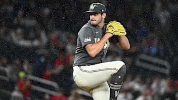 Sep 27, 2024; Washington, District of Columbia, USA;  Washington Nationals pitcher Joe La Sorsa (53) delivers a pitch during the ninth inning against the Philadelphia Phillies at Nationals Park. Mandatory Credit: James A. Pittman-Imagn Images