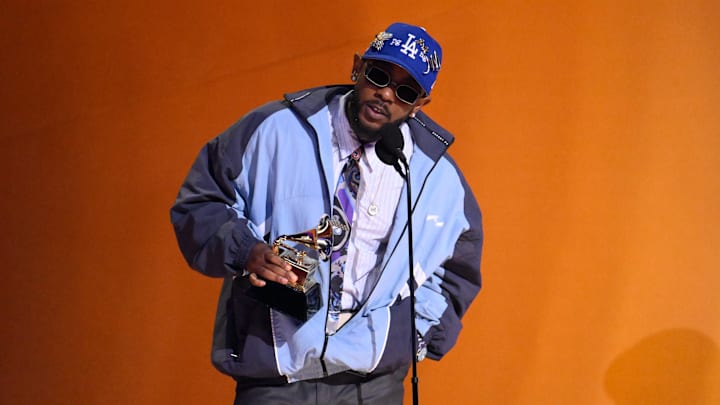 Kendrick Lamar accepts the award for best rap album for “Mr. Morale & The Big Steppers during the 65th Annual Grammy Awards at Crypto.com Arena in Los Angeles on Sunday, Feb. 5, 2023.