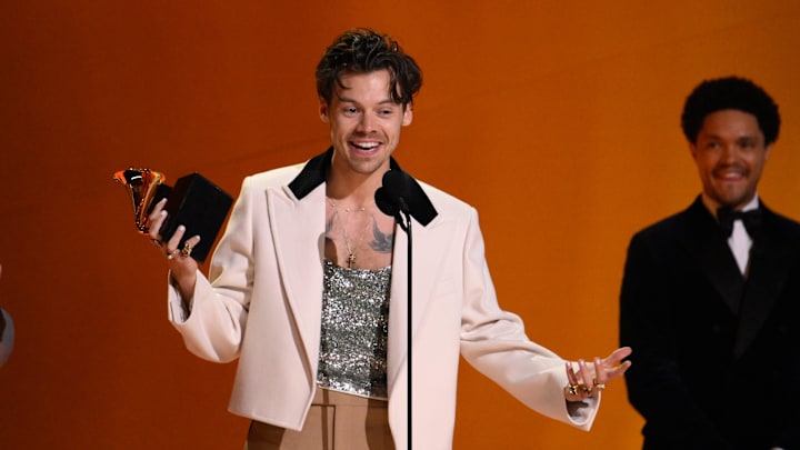 Harry Styles accepts the award for album of the year for "Harry's House" at the 2023 Grammy Awards. Harry Styles accepts the award for album of the year for "Harry's House" at the 2023 Grammy Awards.