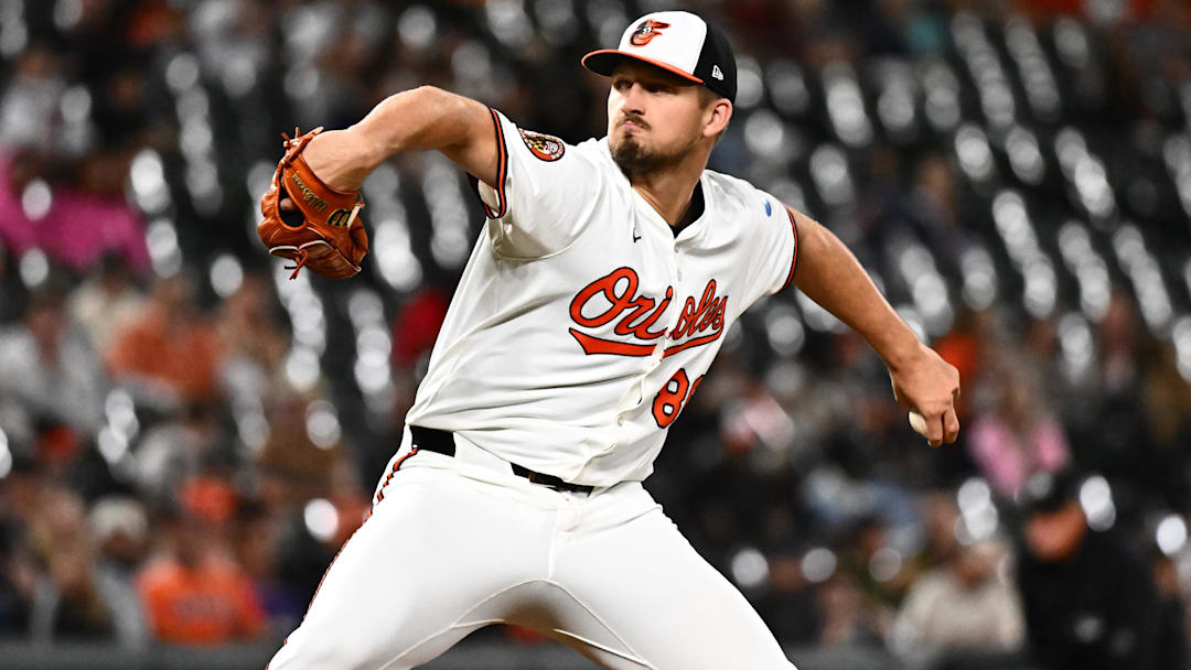 Baltimore Orioles pitcher Grant Wolfram (86) delivers a pitch 