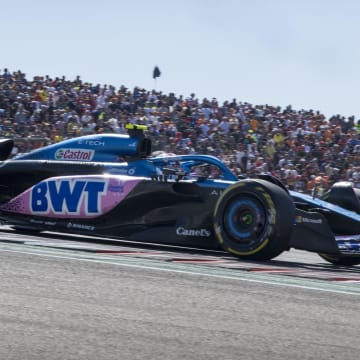 Oct 22, 2023; Austin, Texas, USA; BWT Alpine F1 driver Pierre Gasly (10) of Team France drives during the 2023 United States Grand Prix at Circuit of the Americas. Mandatory Credit: Jerome Miron-USA TODAY Sports