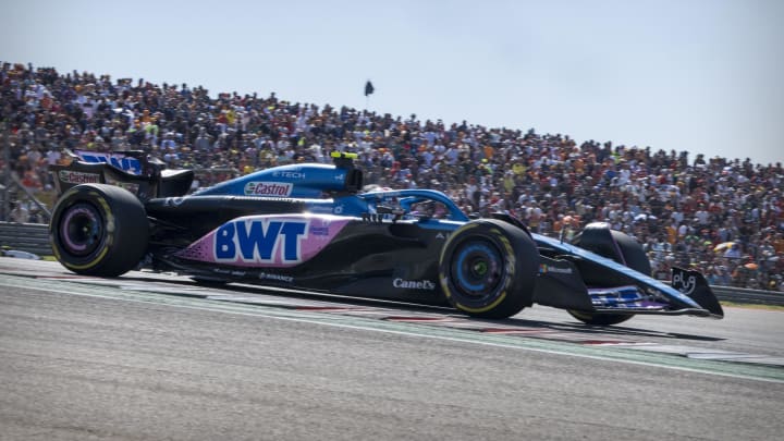 Oct 22, 2023; Austin, Texas, USA; BWT Alpine F1 driver Pierre Gasly (10) of Team France drives during the 2023 United States Grand Prix at Circuit of the Americas. Mandatory Credit: Jerome Miron-USA TODAY Sports