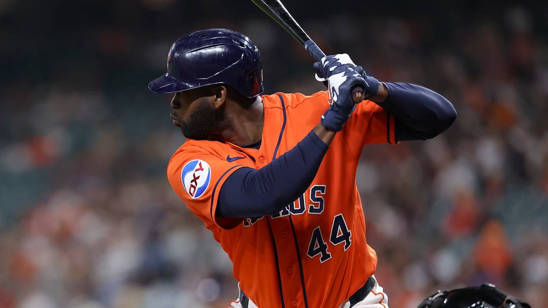 Sep 4, 2026; Houston, Texas, USA; Houston Astros designated hitter Yordan Alvarez (44) bats during the game against the Arizona Diamondbacks at Daikin Park. Mandatory Credit: Troy Taormina-Imagn Images