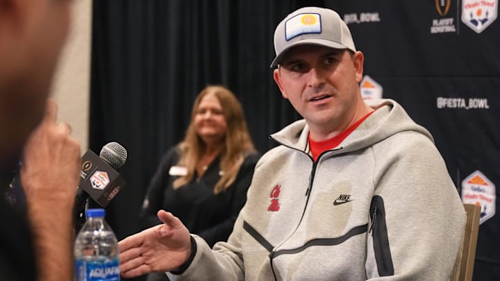 Ole Miss Rebels offensive assistant coach Joe Judge speaks to the press during the Vrbo Fiesta Bowl media day at the JW Marriott Camelback Inn in Scottsdale, on Jan. 6, 2025.