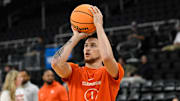 Mar 19, 2025; Providence, RI, USA; Clemson Tigers guard Chase Hunter (1) practices at Amica Mutual Pavilion. 