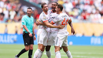 Bayern Munich celebrating a goal against Flamengo at the Club World Cup.