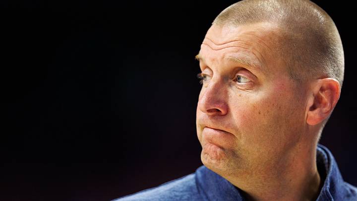 Oct 29, 2024; Lexington, KY, USA; Kentucky Wildcats head coach Mark Pope looks on during the first half against the Minnesota State Mavericks at Rupp Arena. Mandatory Credit: Jordan Prather-Imagn Images
