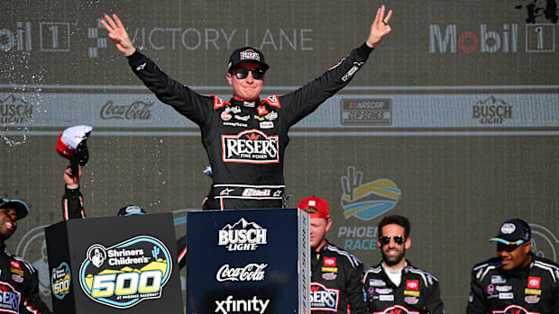 NASCAR Cup Series driver Christopher Bell (20) celebrates his victory of the Shriners Children’s 500 at Phoenix Raceway.