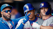 New York Mets stars Starling Marte (from left), Juan Soto and Pete Alonso (20) haven't had a lot to celebrate in this series.