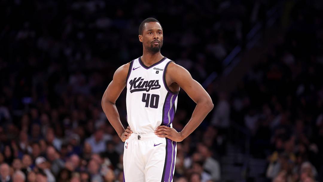 Apr 4, 2024; New York, New York, USA; Sacramento Kings forward Harrison Barnes (40) reacts during the fourth quarter against the New York Knicks at Madison Square Garden. Mandatory Credit: Brad Penner-USA TODAY Sports