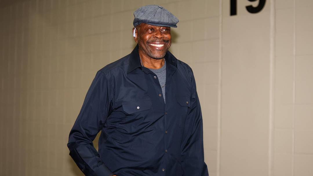 Apr 23, 2026; Atlanta, Georgia, USA; Former New York Knicks center Patrick Ewing walks into State Farm Arena before a game against the Atlanta Hawks during game three of the first round of the 2026 NBA Playoffs. Mandatory Credit: Brett Davis-Imagn Images