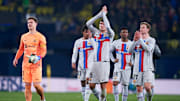 Jugadores del FC Barcelona al finalizar el partido contra el Villarreal en LaLiga