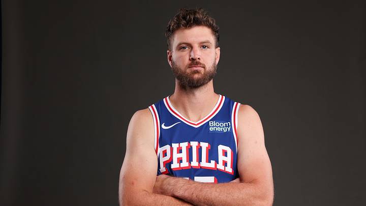 Philadelphia 76ers Dean Wade poses for a photo during media day on Sep. 28, 2026.