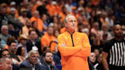 Tennessee head coach Rick Barnes watches his team play Florida during the first half of the Southeastern Conference tournament championship at Bridgestone Arena in Nashville, Tenn., Sunday, March 16, 2025.