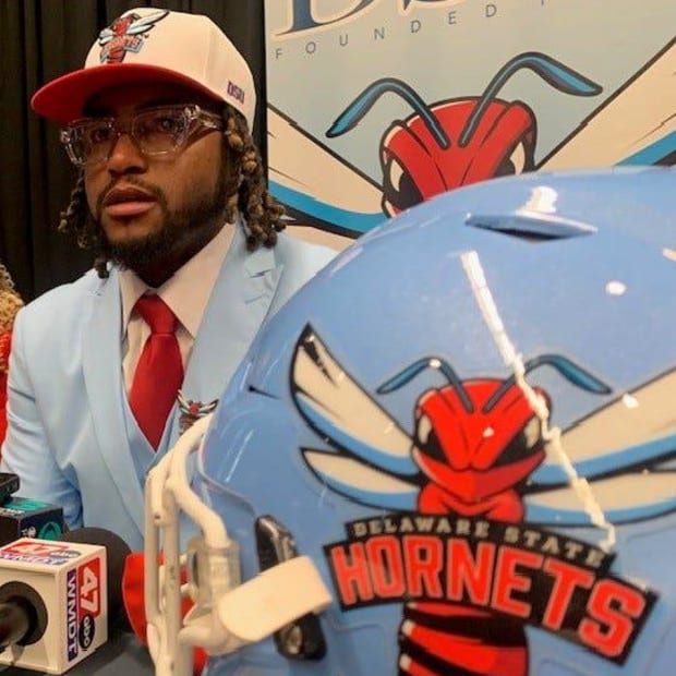 DeSean Jackson on the day he was introduced as Delaware State football coach.