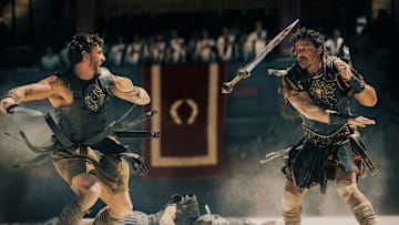 Paul Mescal plays Lucius and Pedro Pascal plays Marcus Acacius in Gladiator II from Paramount Pictures. © 2024 Paramount Pictures.