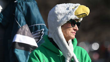 Philadelphia Eagles fans gather as the Eagles Road to Victory Bus Tour makes a stop in Moorestown, NJ on Friday, January 17, 2025.