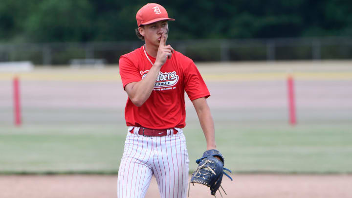 Delsea's George Starr exits the field after Delsea defeated Allentown 9-1 during the state Group 3 semifinal baseball game played at Delsea Regional High School on Wednesday, June 5, 2024.