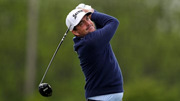 Keegan Bradley tees off during the second round of the 2025 Truist Championship